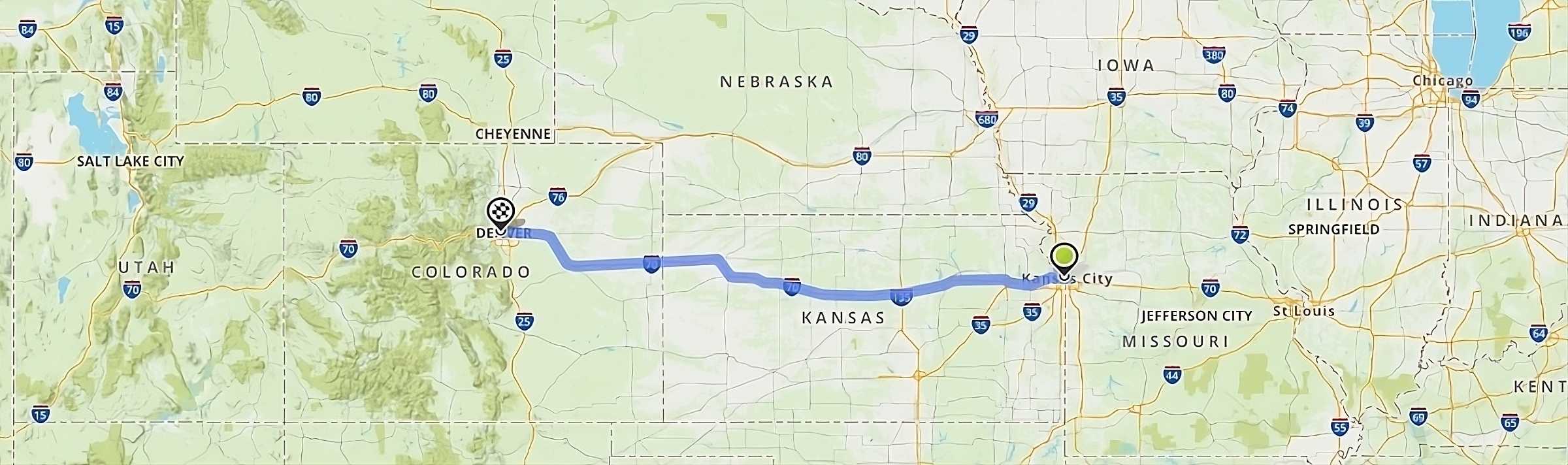 trasa z Kansas City do Denver