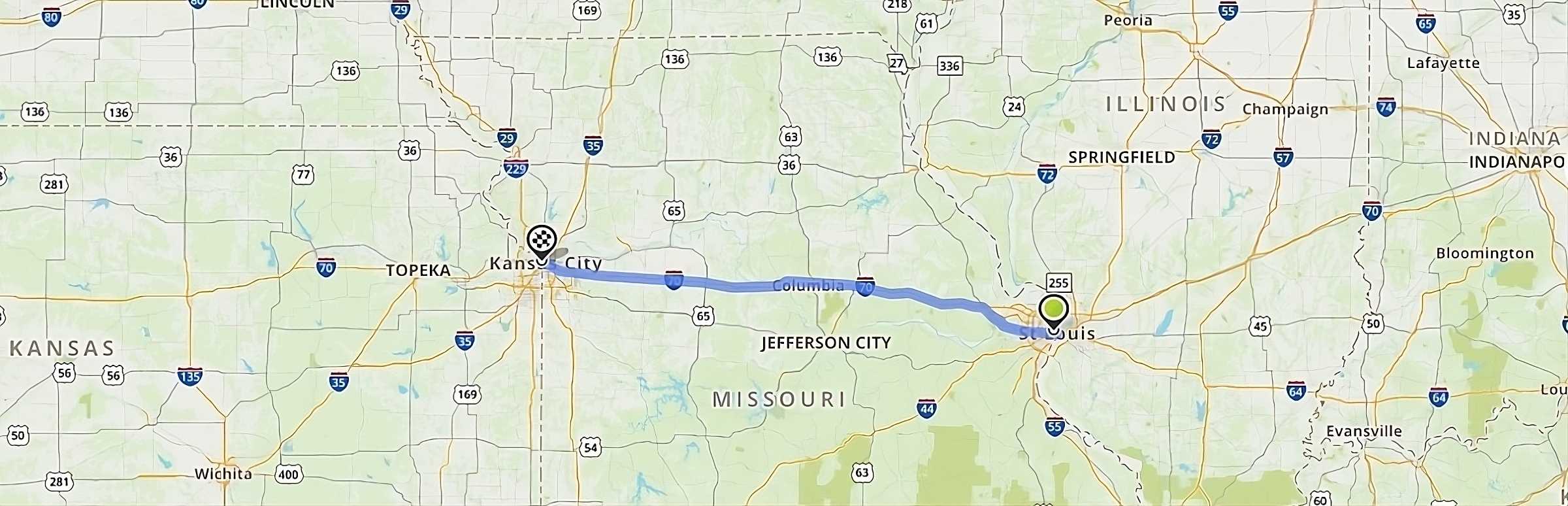 USA stan Missouri trasa z Saint Louis do Kansas City